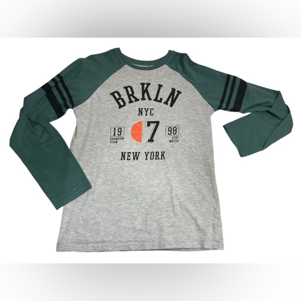 Kids Raglan Shirt - Gray and Green coton strech basketball sport 12y